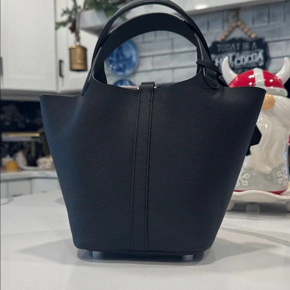 Mini Bucket Black Genuine Leather 18 CM,Picotin style - Picture 2 of 5